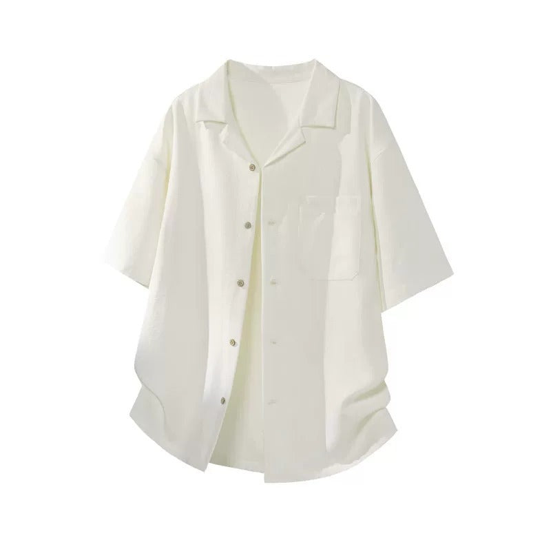 Faux Linen Short-Sleeve Shirt