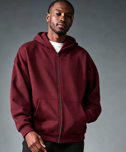 Men Women Solid Color Zipper Hooded Sweatshirt