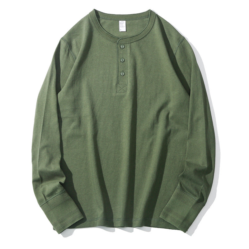 Men's Heavyweight Pure Cotton Henry Collar Long-Sleeve Slim Fit T-Shirt