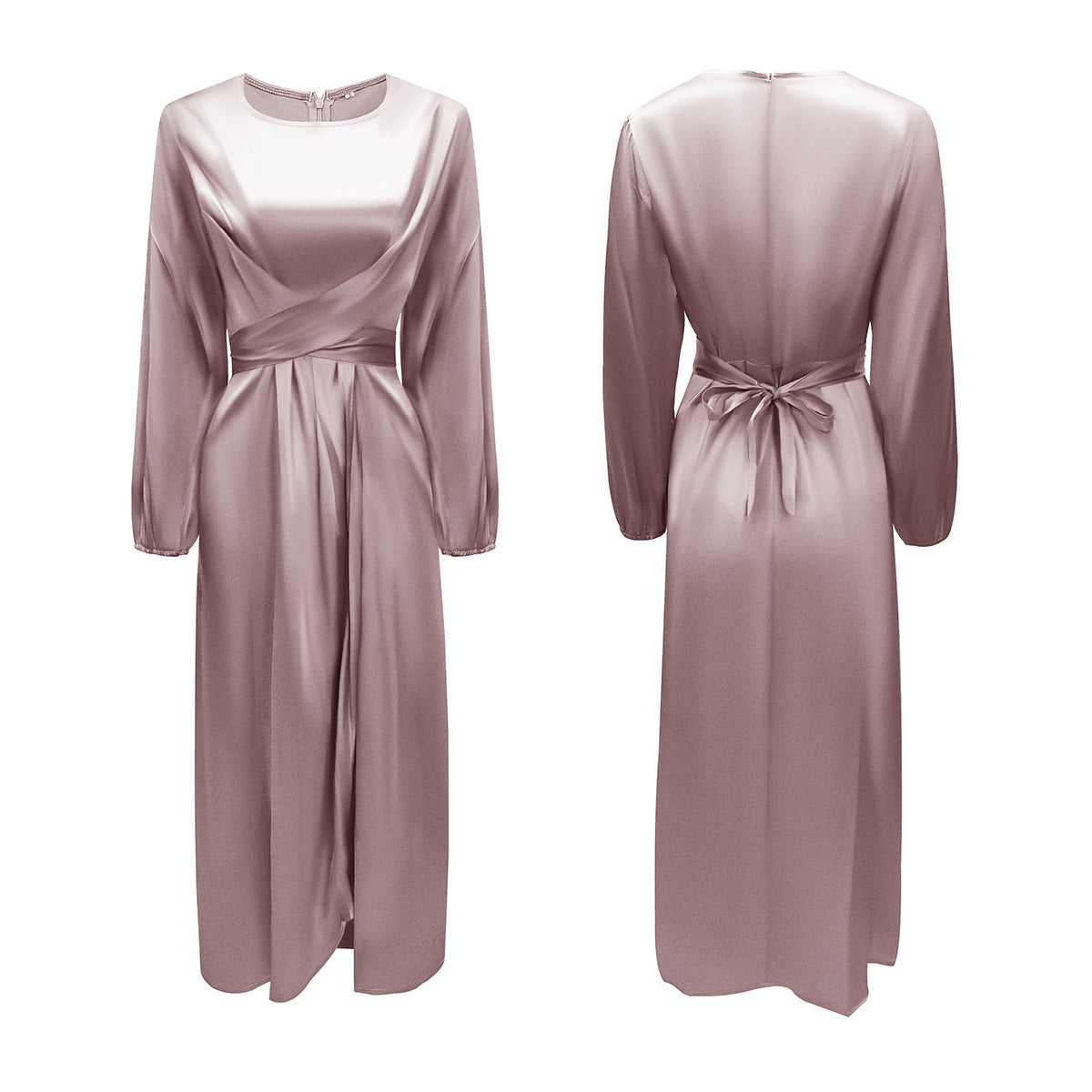 Elegant Satin Tie-Waist Long Dress