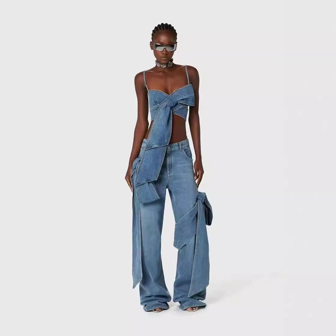 Sexy camisole tube top denim broek pak