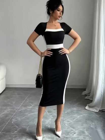 Bodycon Square Neck Cap Sleeve Dress