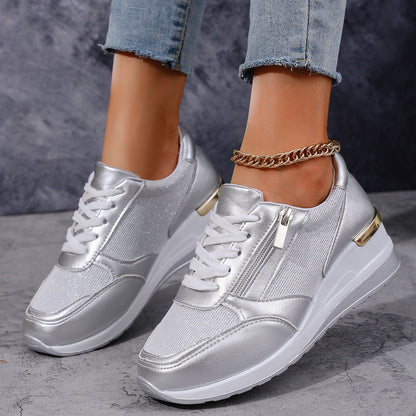 Spring and autumn new foreign trade plus size ladies slope heel Europe and the United States front lace side zipper casual sports shoes wholesale