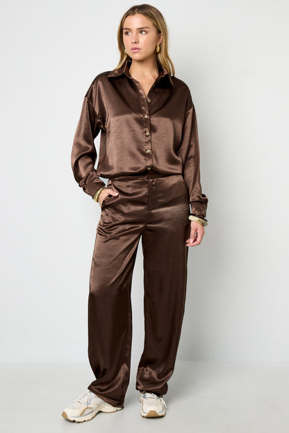 Zijden look broek