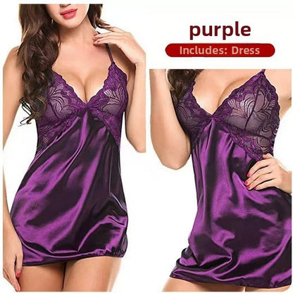 Women's Imitation Ice Silk Cross-Back Suspender Lingerie Nightdress