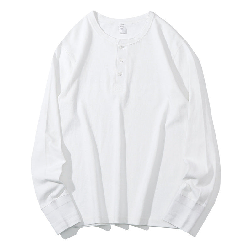Men's Heavyweight Pure Cotton Henry Collar Long-Sleeve Slim Fit T-Shirt