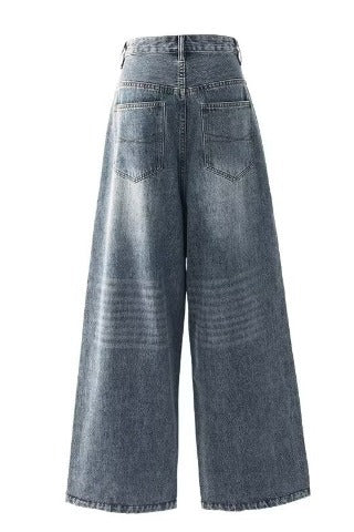 Womens High Waist Wide Leg Denim Trousers
