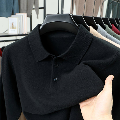 Mens Wool Blend Sweater with Turn-Down Collar