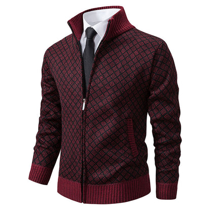 Autumn and Winter Velvet Thickeneded Casual Cardigan Sweater Men's Stand-Up Collar Outer Hooded Zipper Knitted Sweater Jacket