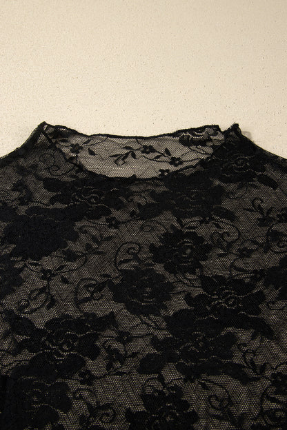 Top met lange mouwen en bloemenprint van mesh in grote maten