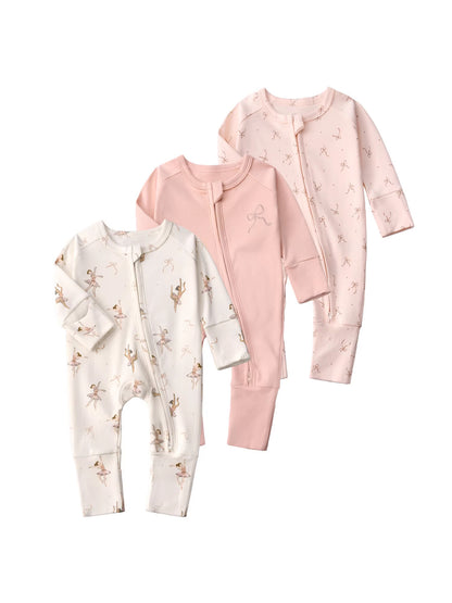 Baby Double Zipper Romper with Convertible Hand Foot Covers