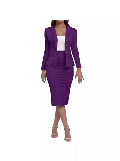 Women's Spring and Summer Solid Color Long Sleeve Lapel Dress suit