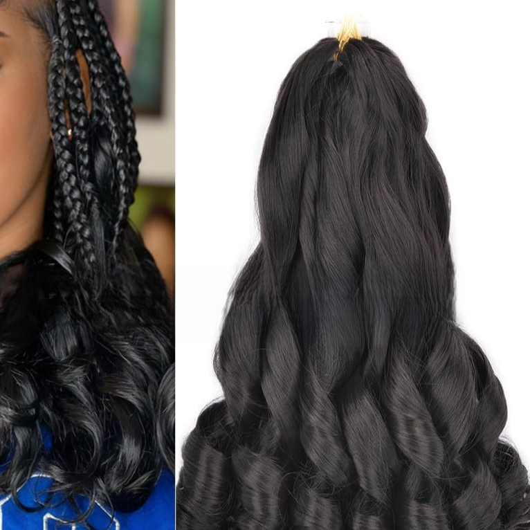 Synthetic fiber wig with long wavy hair