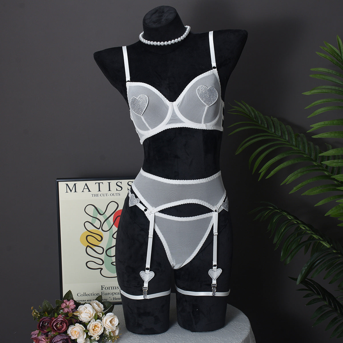 Sexy Mesh Lingerie with Heart Stickers