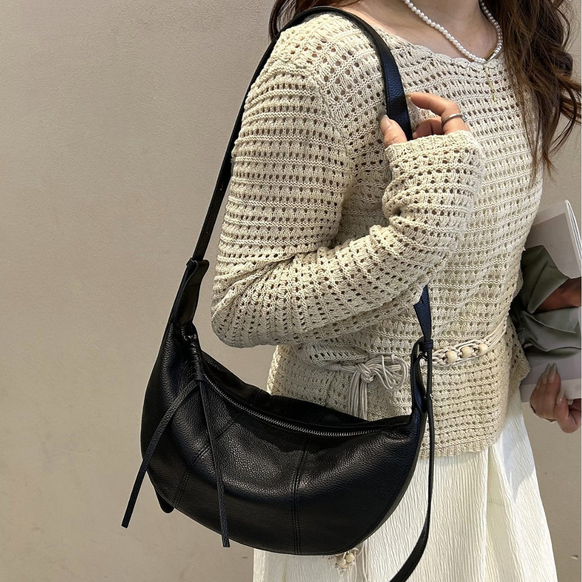 First-Layer Cowhide Crossbody Dumpling Bag