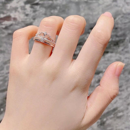 Moissanite Ring Kroon Witte Roos Tweekleurig Goud