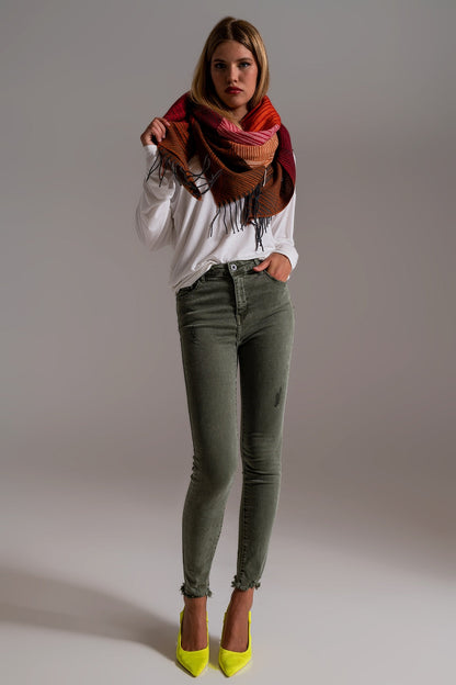 Skinny jeans met hoge taille in khaki