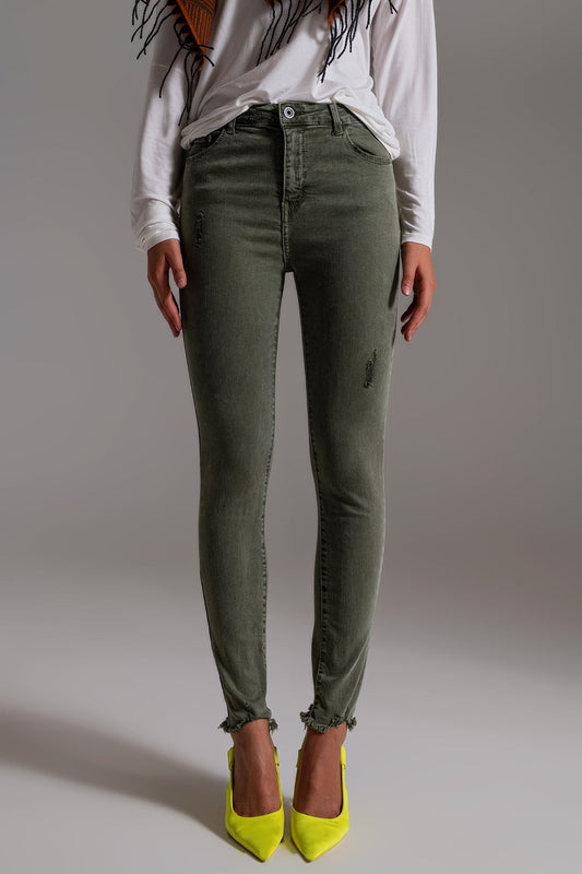 Skinny jeans met hoge taille in khaki