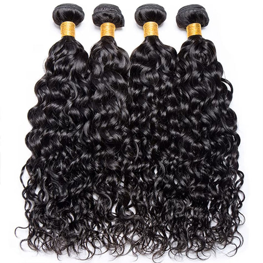 Premium #1B Natural Black Water Wave 3 Bundles With 13×4 Frontal | 100% Human Hair